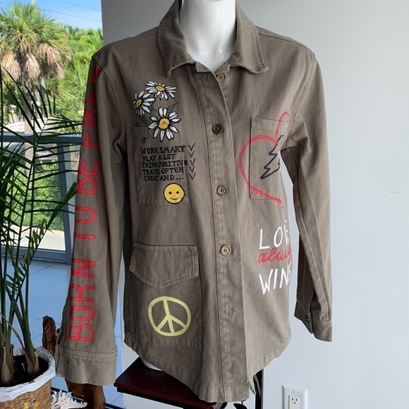 Ascot & Hart Green Army Jacket hand painted with graphic details, size S - Picture 13 of 16